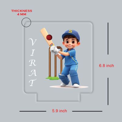 Personalized Cricket Theme LED Night Lamp with Warm White Light & Wooden Stand Gift for Cricket Lover, Boys & Girls Birthday Return Gift Lamp for Sports Fans